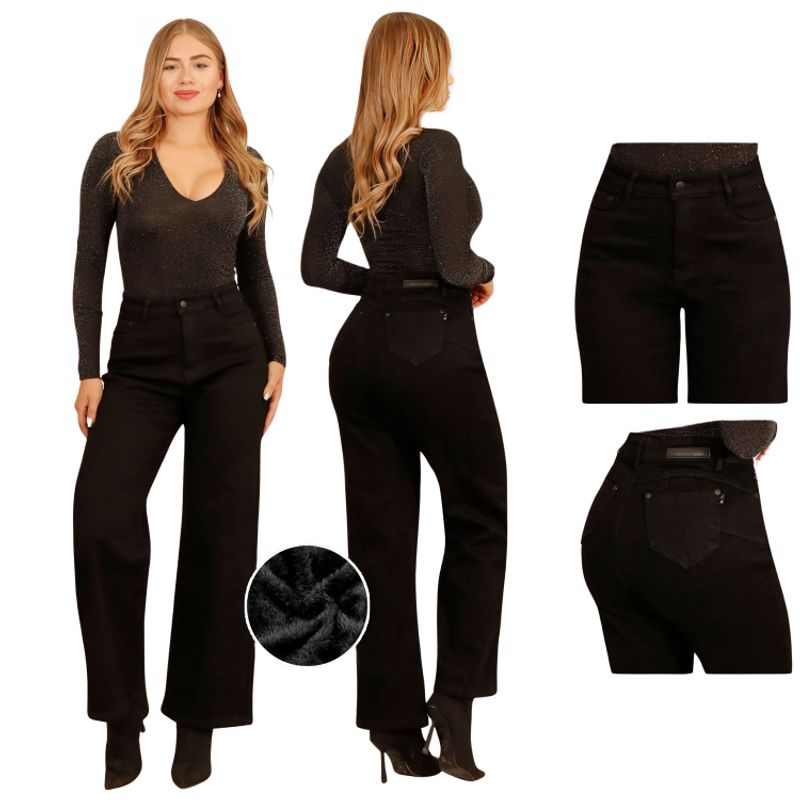 D'JOE - Jeans Pantalon Wide Leg Forro Polar Mujer