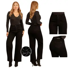 D'JOE - Jeans Pantalon Wide Leg Forro Polar Mujer