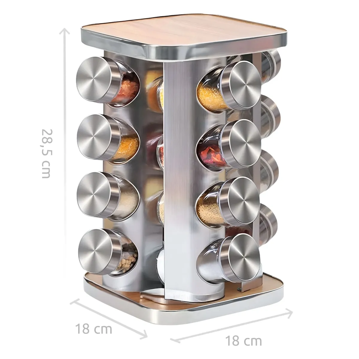 B FRESH - Especiero Cocina 16 Condimentos Giratorio Acero Inoxidable