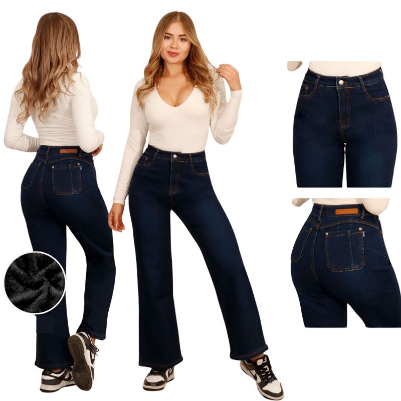 D'JOE - Jeans Pantalon Wide Leg Forro Polar Mujer