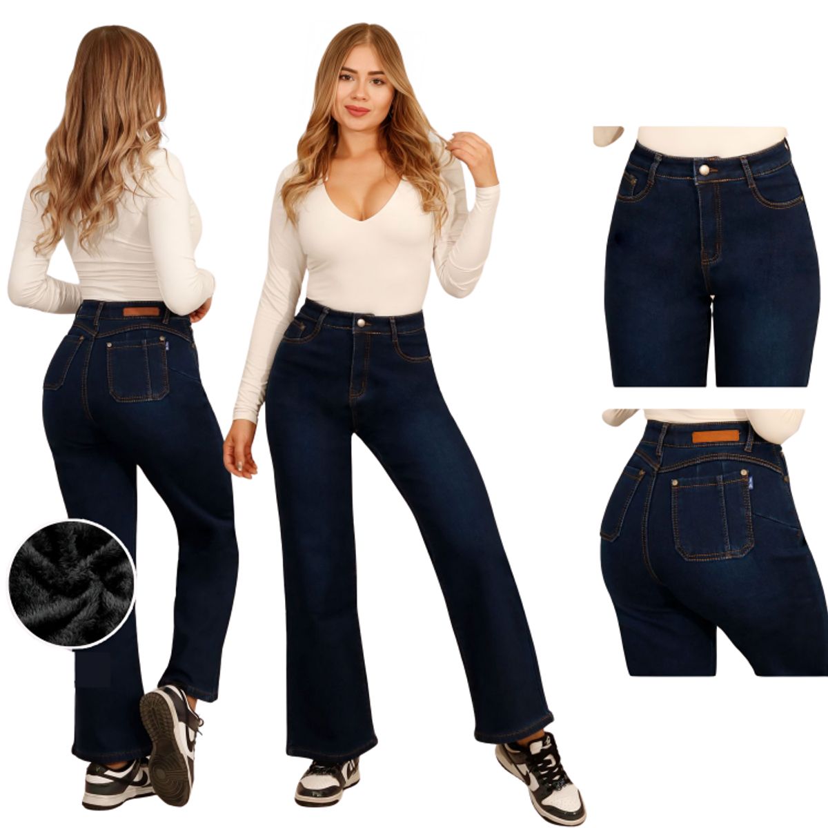 D'JOE - Jeans Pantalon Wide Leg Forro Polar Mujer