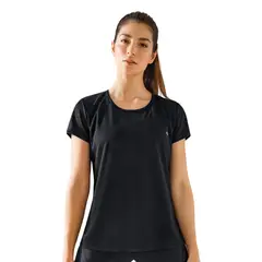 LEONISA - Camiseta deportiva de secado rápido y silueta semiajustada 195324 Negro