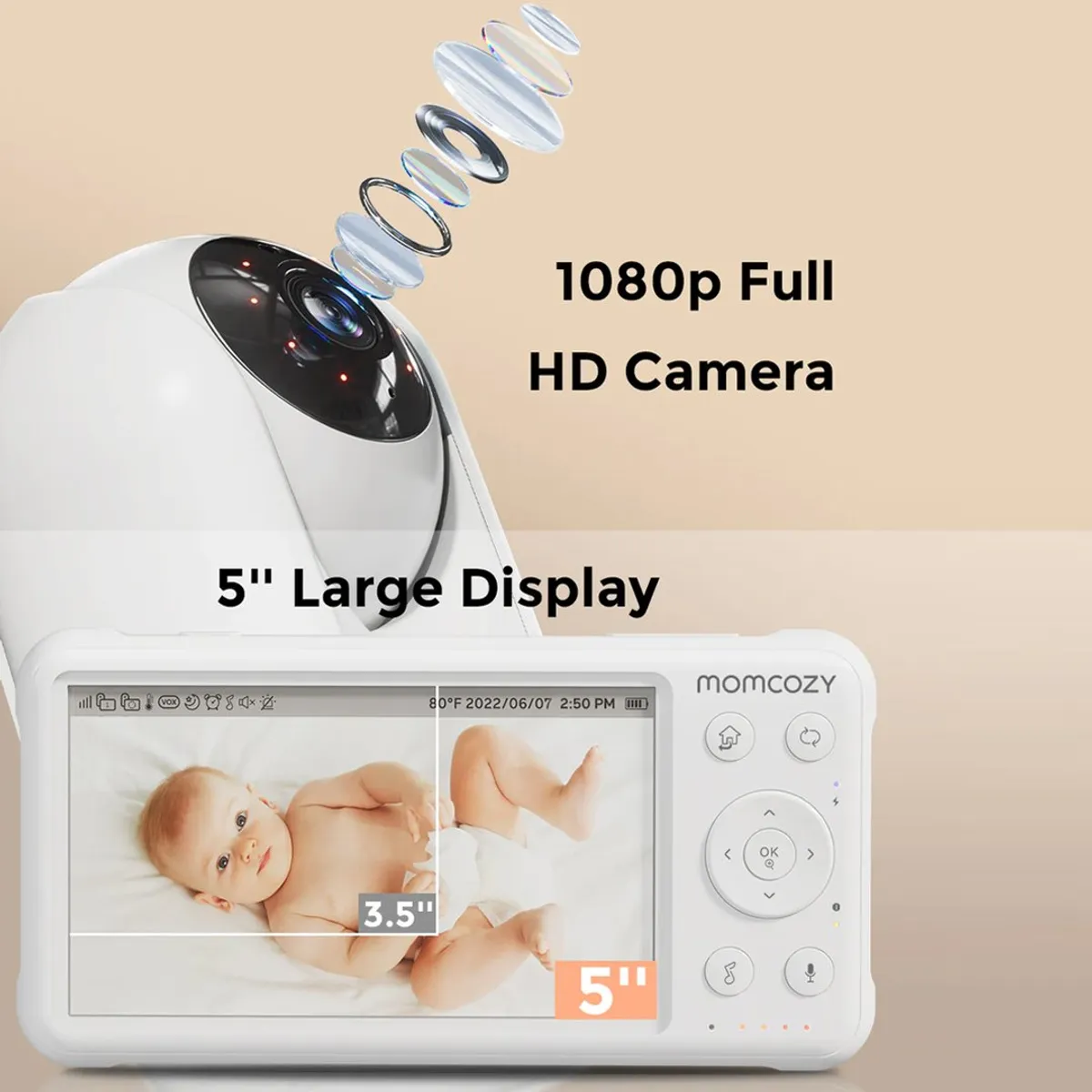 MOMCOZY - Monitor de bebé 1080p Full HD Momcozy - Blanco