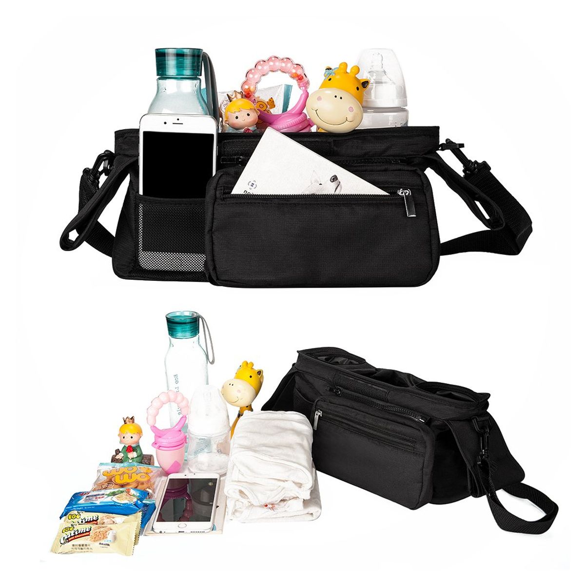 MOMCOZY - Organizador de coche de paseo con portavasos - Negro