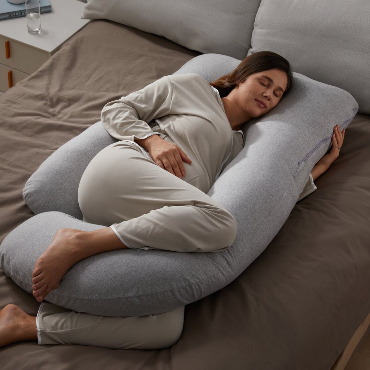 MOMCOZY - Almohada de embarazo forma de U con tela refrescante - Gris