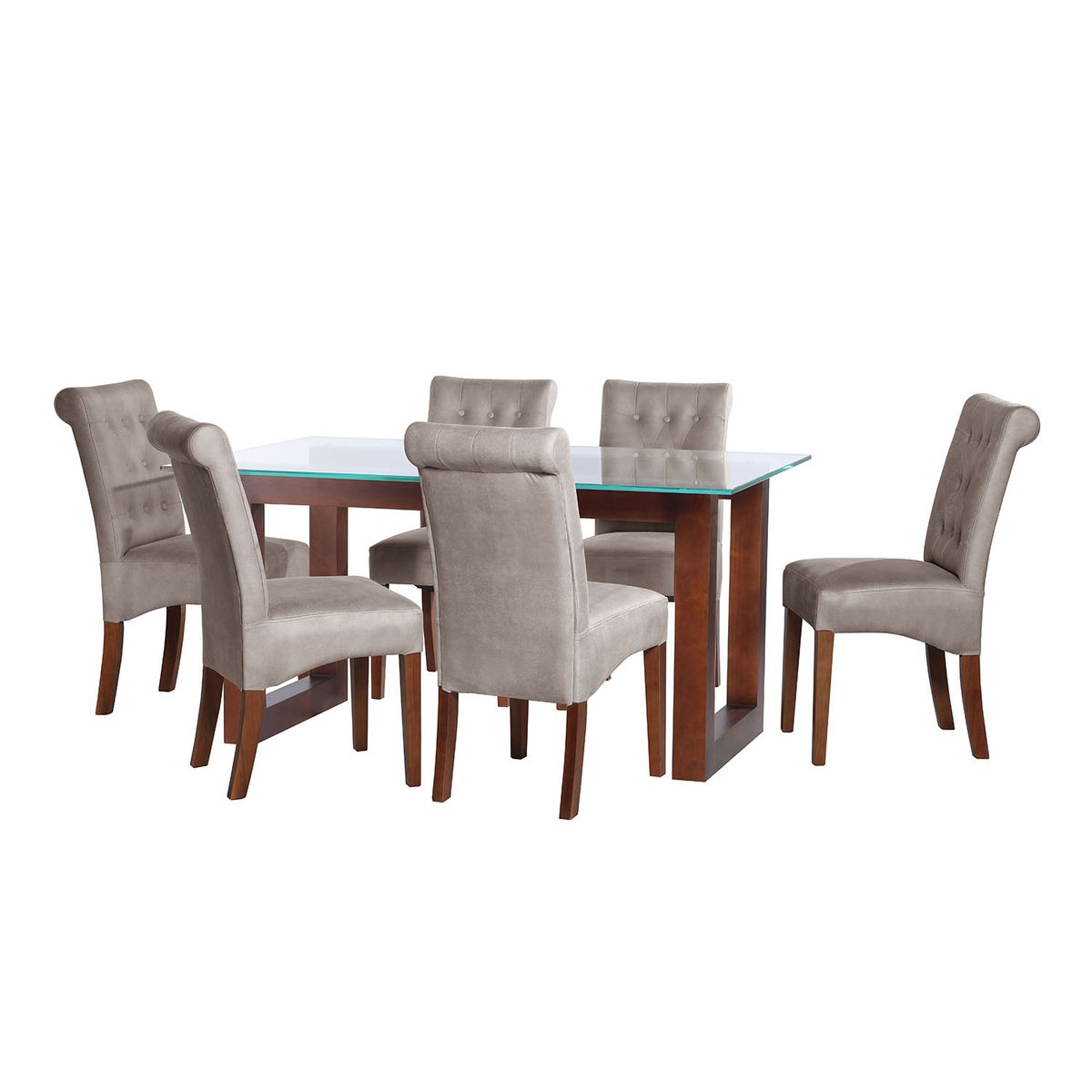 LATAM HOME - JUEGO DE COMEDOR PAMPLONA 6 SILLAS OVIEDO CUERO KENTUCKY GRIS