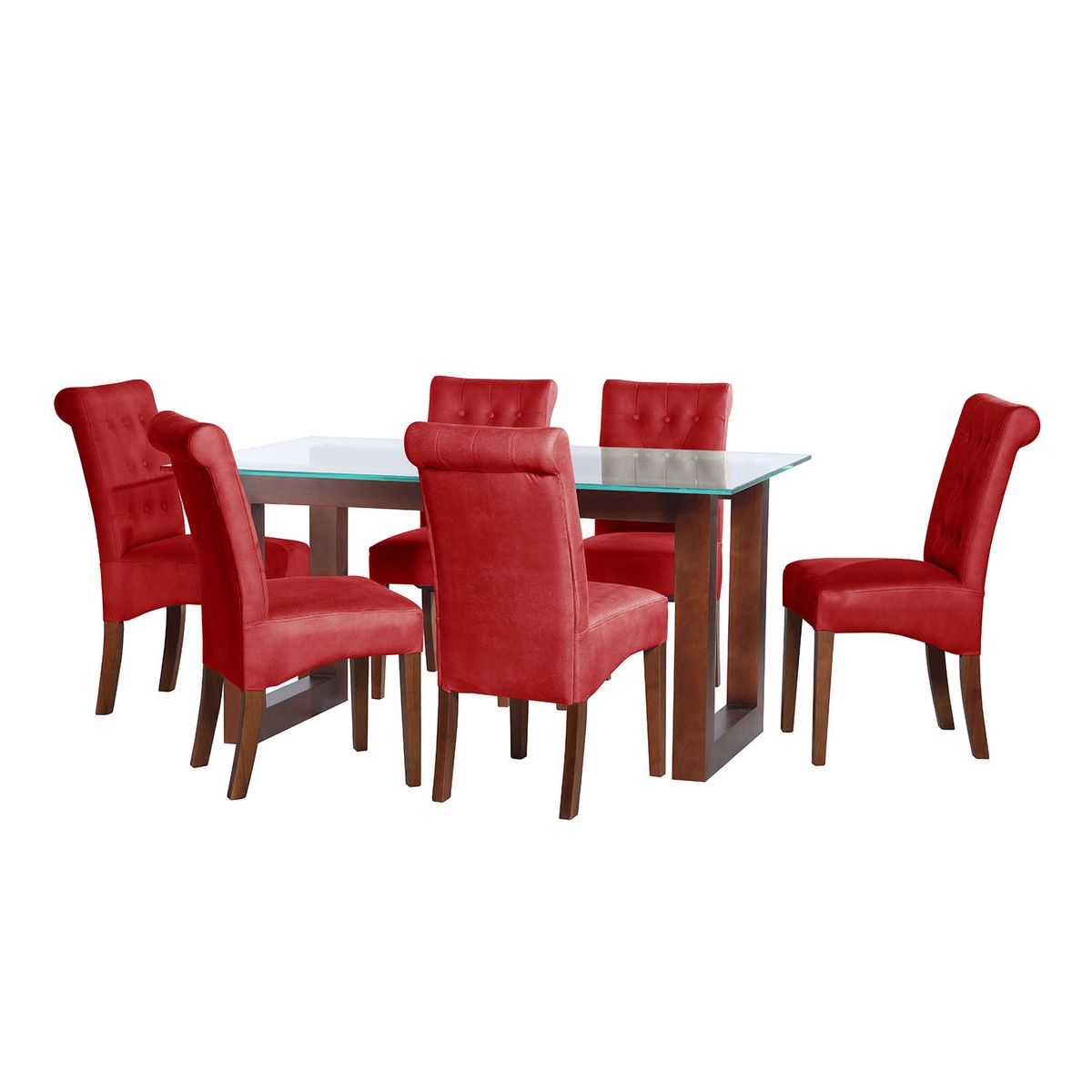 LATAM HOME - JUEGO DE COMEDOR PAMPLONA 6 SILLAS OVIEDO CUERO KENTUCKY ROJO