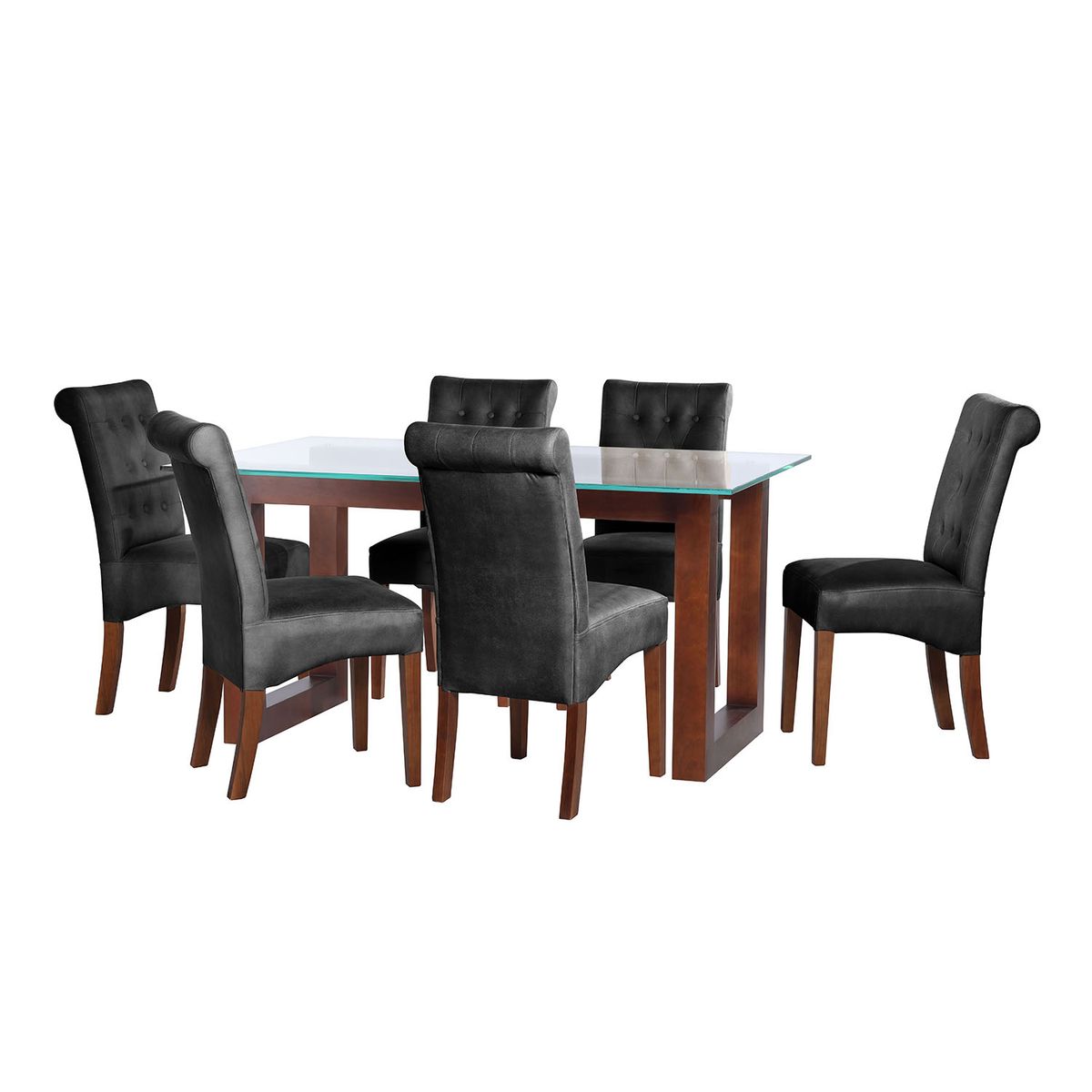 LATAM HOME - JUEGO DE COMEDOR PAMPLONA 6 SILLAS OVIEDO CUERO KENTUCKY NEGRO