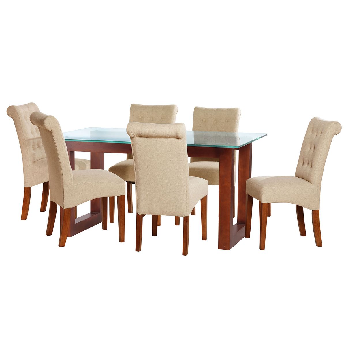 LATAM HOME - JUEGO DE COMEDOR PAMPLONA 6 SILLAS OVIEDO LINO NATURAL