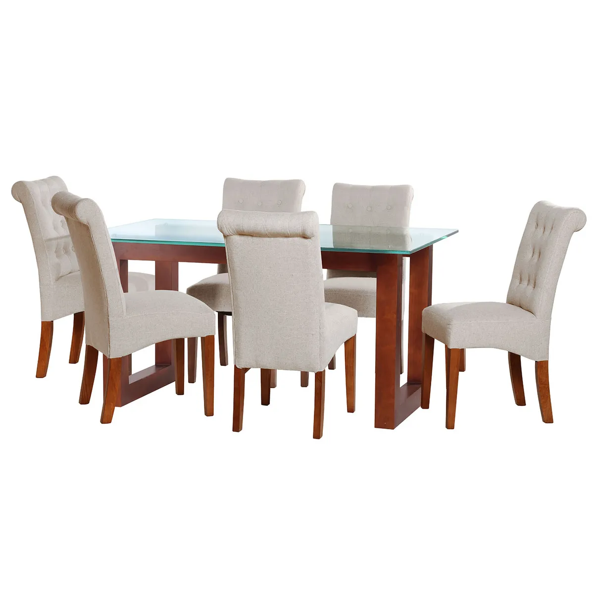 LATAM HOME - JUEGO DE COMEDOR PAMPLONA 6 SILLAS OVIEDO LINO BLANCO