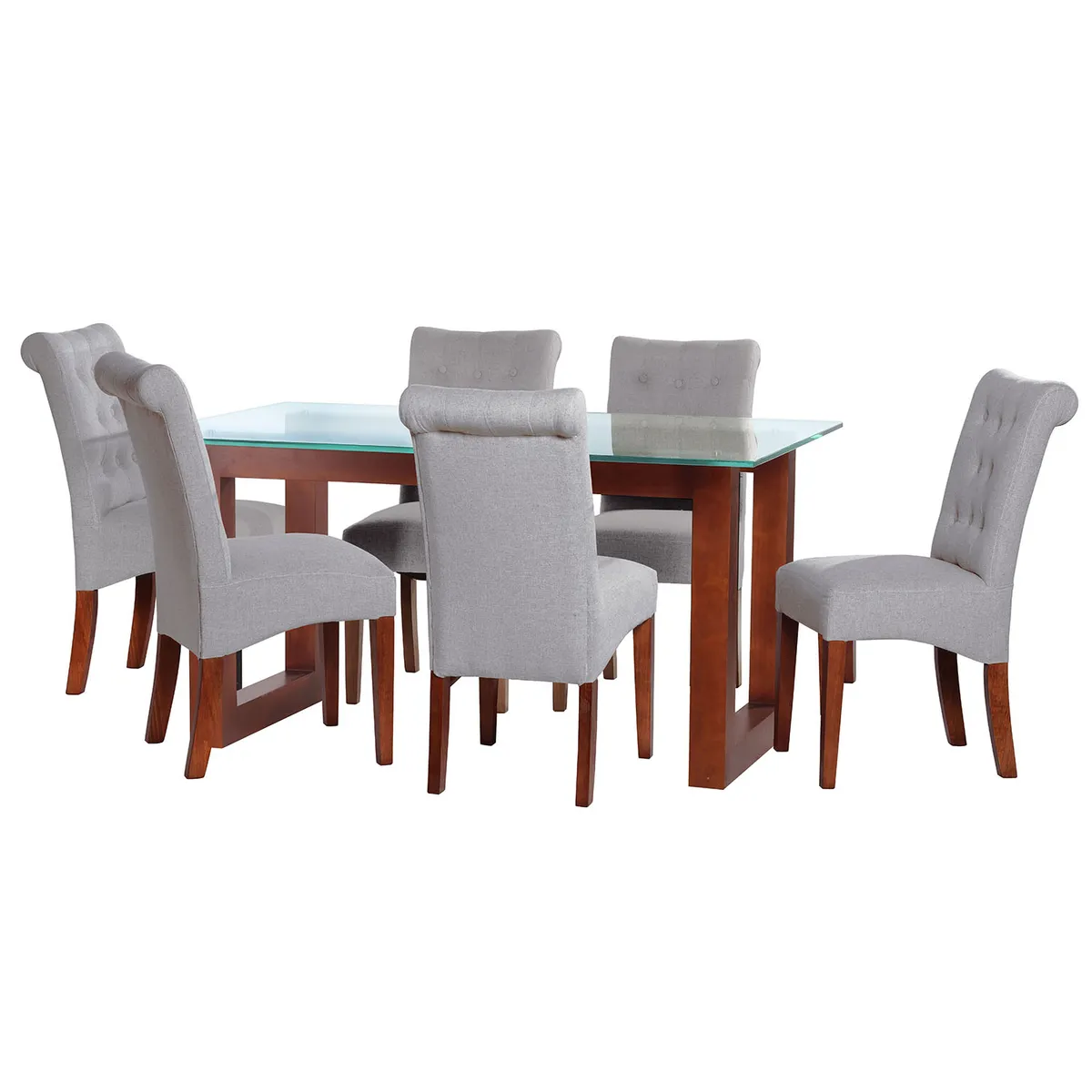 LATAM HOME - JUEGO DE COMEDOR PAMPLONA 6 SILLAS OVIEDO LINO GRIS CLARO