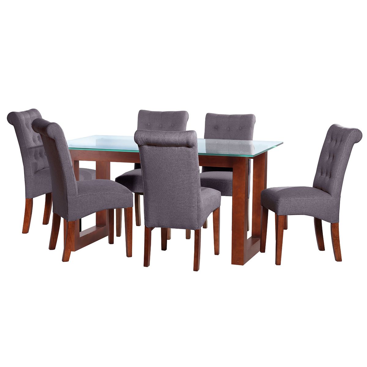 LATAM HOME - JUEGO DE COMEDOR PAMPLONA 6 SILLAS OVIEDO LINO GRIS OSCURO