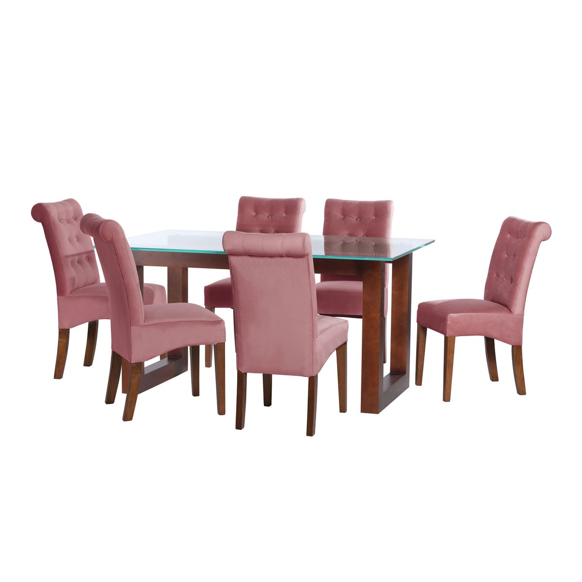 LATAM HOME - JUEGO DE COMEDOR PAMPLONA 6 SILLAS OVIEDO TELA VELVET PALO ROSA