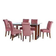 LATAM HOME - JUEGO DE COMEDOR PAMPLONA 6 SILLAS OVIEDO TELA VELVET PALO ROSA