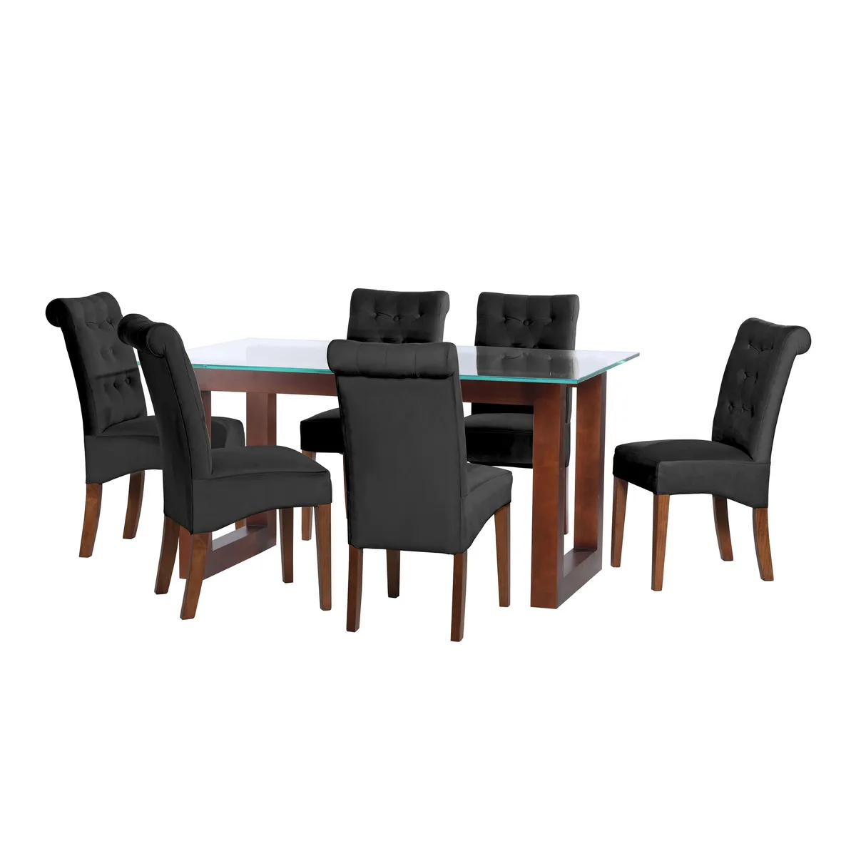 LATAM HOME - JUEGO DE COMEDOR PAMPLONA 6 SILLAS OVIEDO TELA VELVET NEGRO