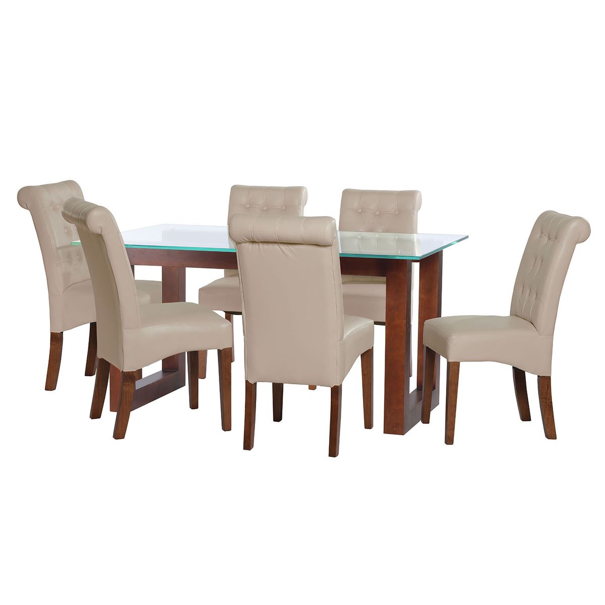 LATAM HOME - JUEGO DE COMEDOR PAMPLONA 6 SILLAS OVIEDO PU BEIGE