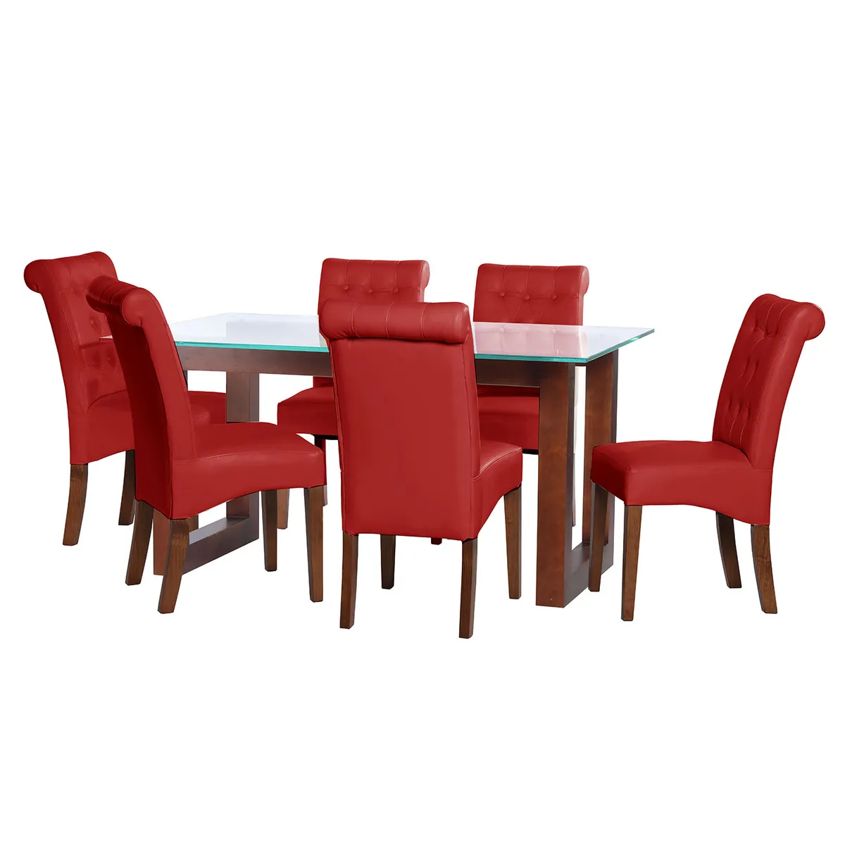 LATAM HOME - JUEGO DE COMEDOR PAMPLONA 6 SILLAS OVIEDO PU ROJO