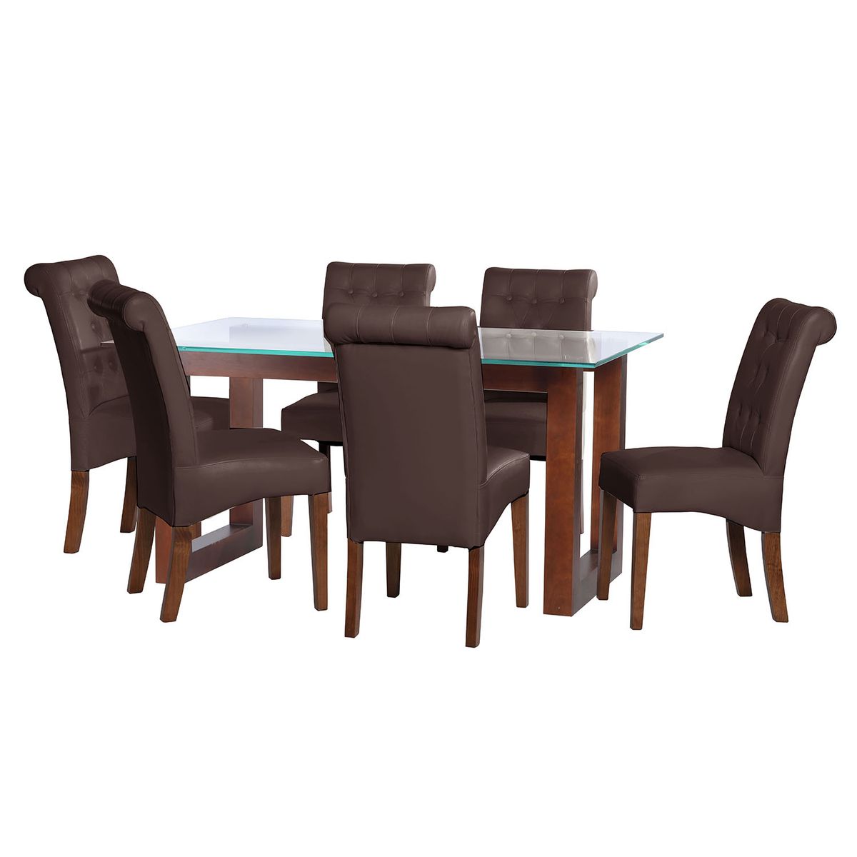 LATAM HOME - JUEGO DE COMEDOR PAMPLONA 6 SILLAS OVIEDO PU CHOCOLATE