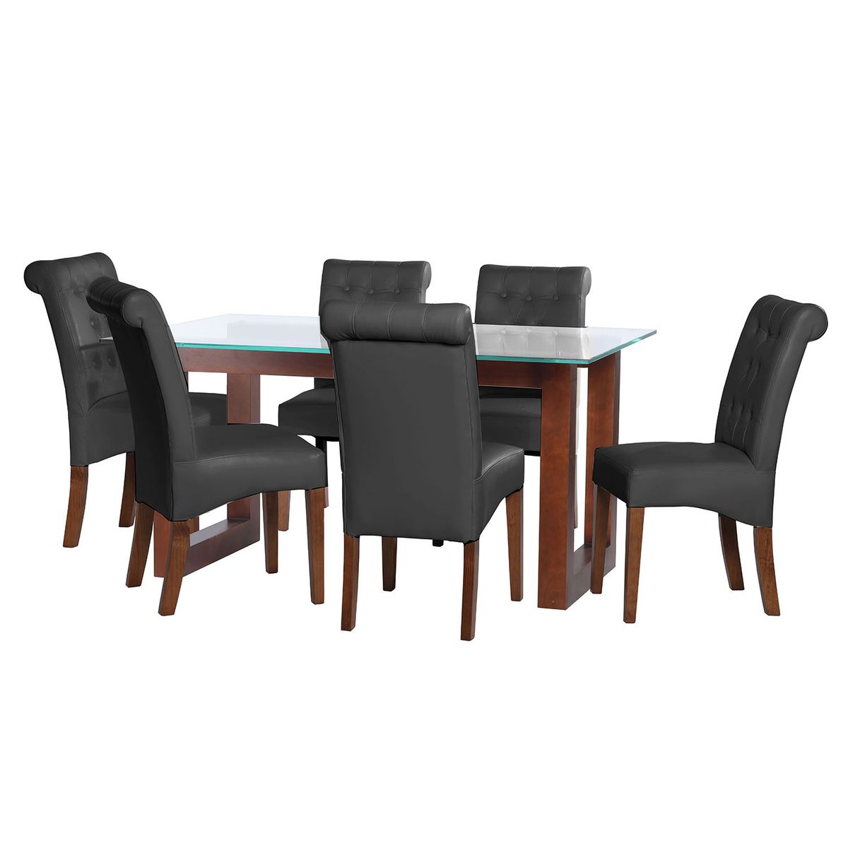 LATAM HOME - JUEGO DE COMEDOR PAMPLONA 6 SILLAS OVIEDO PU NEGRO