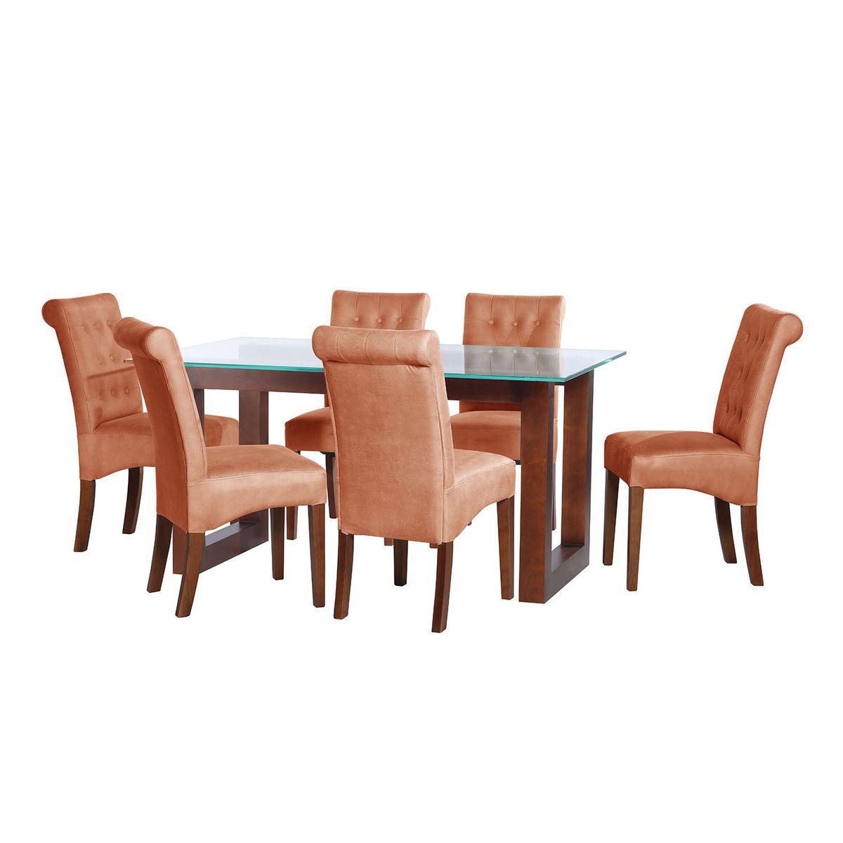 LATAM HOME - JUEGO DE COMEDOR PAMPLONA 6 SILLAS OVIEDO CUERO KENTUCKY CAFE CLARO