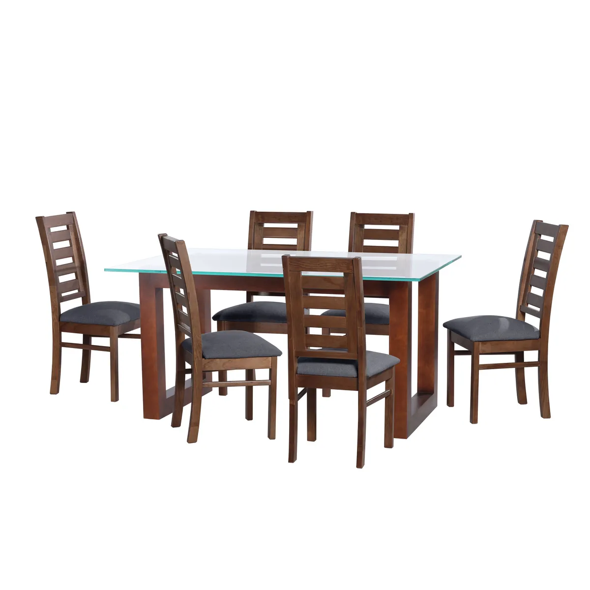 LATAM HOME - JUEGO DE COMEDOR PAMPLONA 6 SILLAS MURCIA LINO GRIS OSCURO