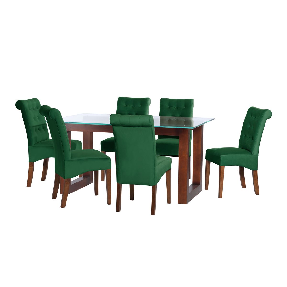 LATAM HOME - JUEGO DE COMEDOR PAMPLONA 6 SILLAS OVIEDO TELA VELVET VERDE