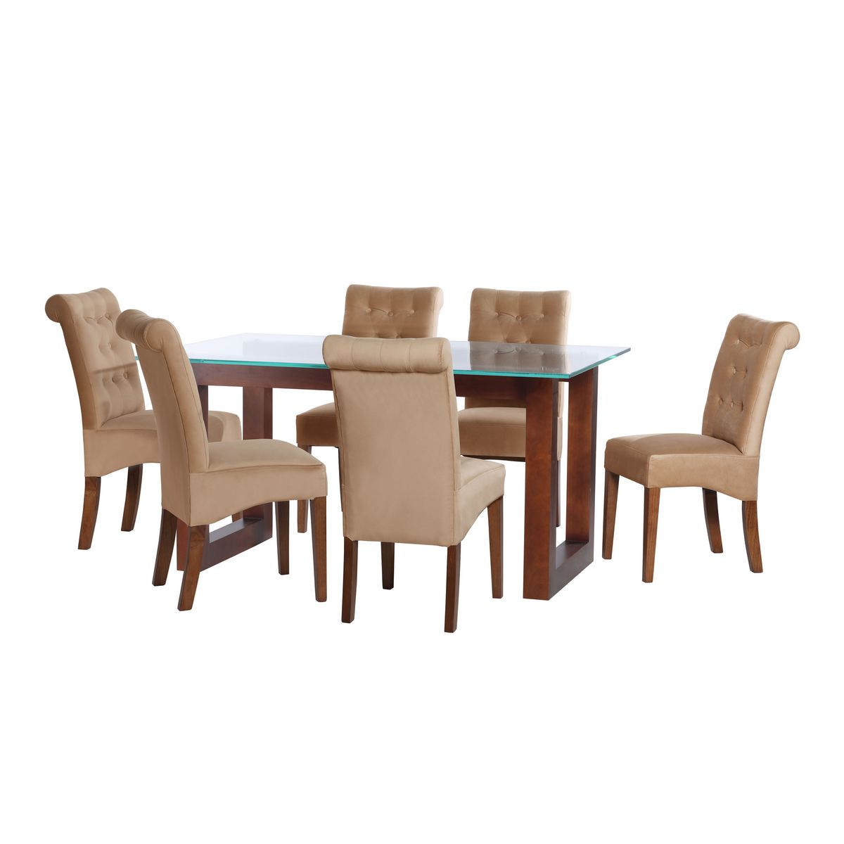 LATAM HOME - JUEGO DE COMEDOR PAMPLONA 6 SILLAS OVIEDO TELA VELVET BEIGE
