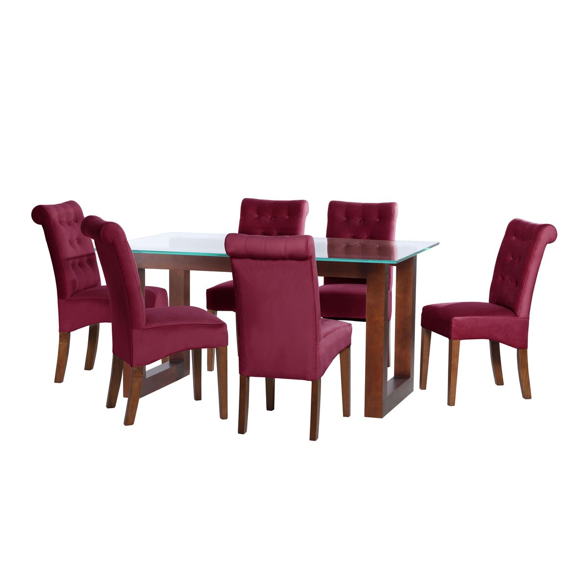 LATAM HOME - JUEGO DE COMEDOR PAMPLONA 6 SILLAS OVIEDO TELA VELVET BURDEO