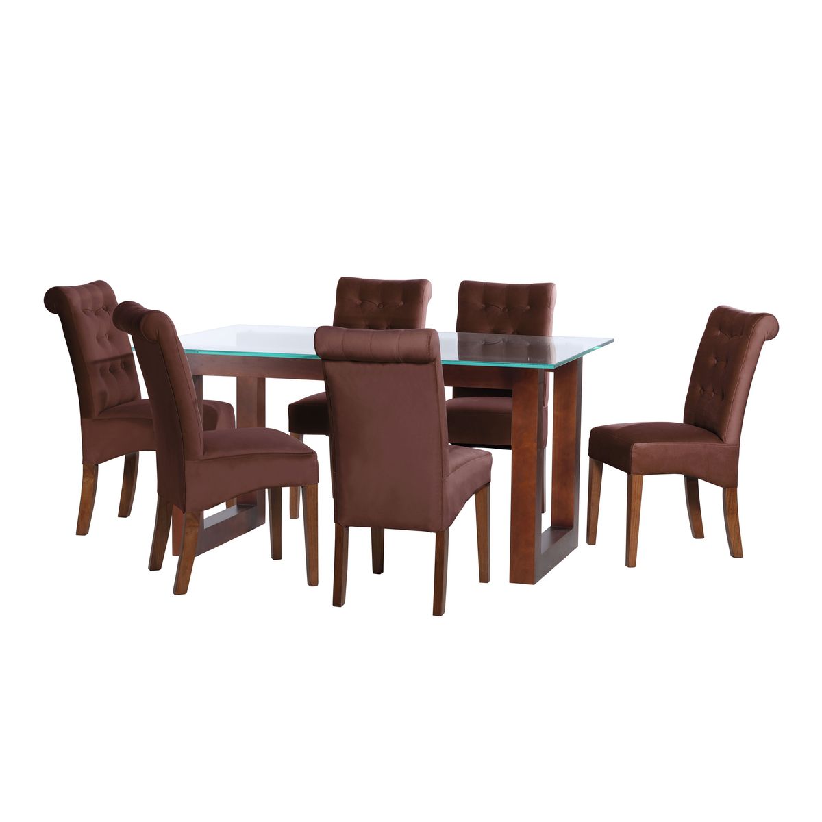 LATAM HOME - JUEGO DE COMEDOR PAMPLONA 6 SILLAS OVIEDO TELA VELVET CHOCOLATE