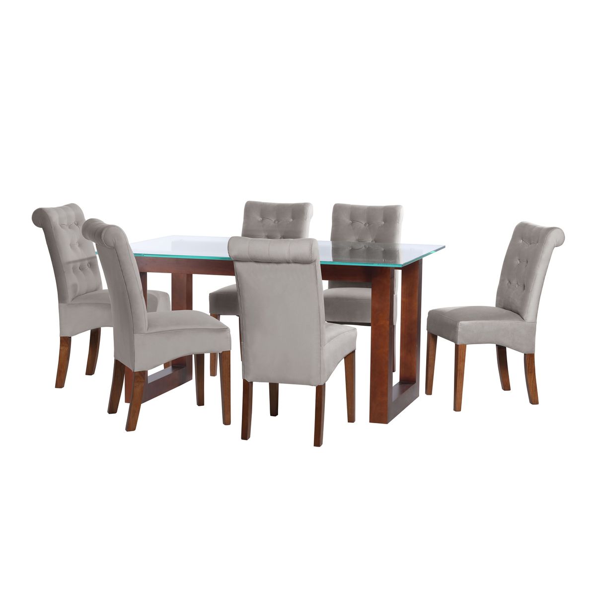 LATAM HOME - JUEGO DE COMEDOR PAMPLONA 6 SILLAS OVIEDO TELA VELVET GRIS