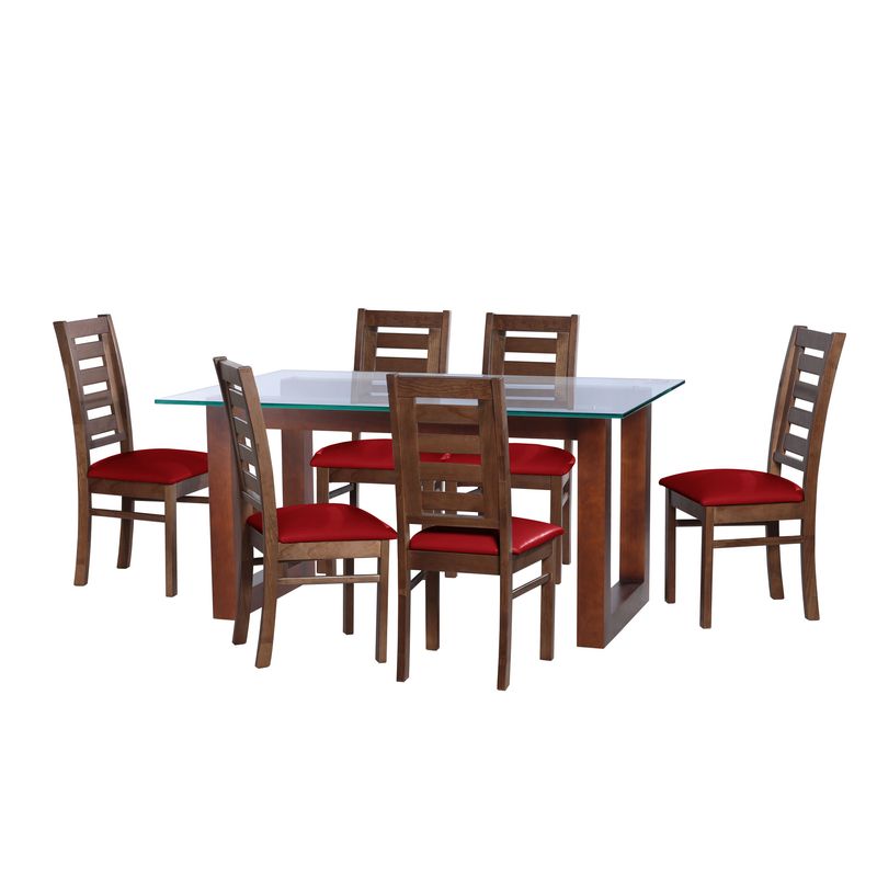 LATAM HOME - JUEGO DE COMEDOR PAMPLONA 6 SILLAS MURCIA PU ROJO