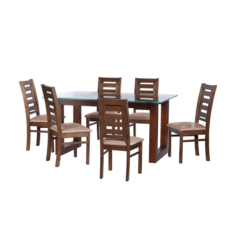 LATAM HOME - JUEGO DE COMEDOR PAMPLONA 6 SILLAS MURCIA  CUERO KENTUCKY  BEIGE