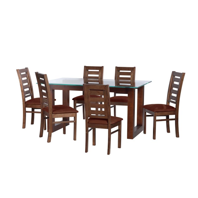 LATAM HOME - JUEGO DE COMEDOR PAMPLONA 6 SILLAS MURCIA CUERO KENTUCKY CAFE MORO