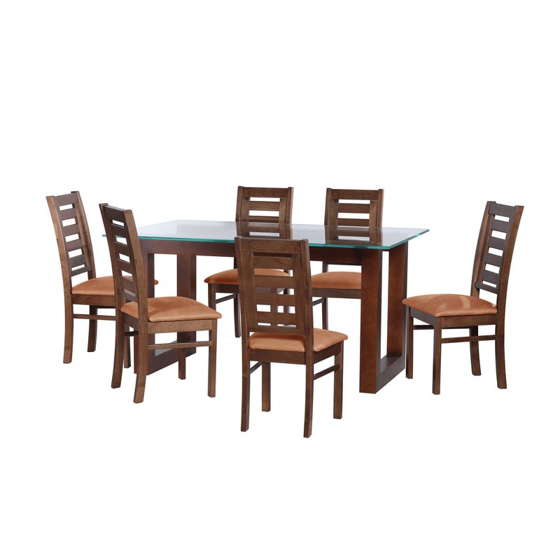 LATAM HOME - JUEGO DE COMEDOR PAMPLONA 6 SILLAS MURCIA CUERO KENTUCKY CAFE CLARO