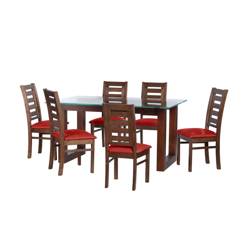 LATAM HOME - JUEGO DE COMEDOR PAMPLONA 6 SILLAS MURCIA CUERO KENTUCKY ROJO