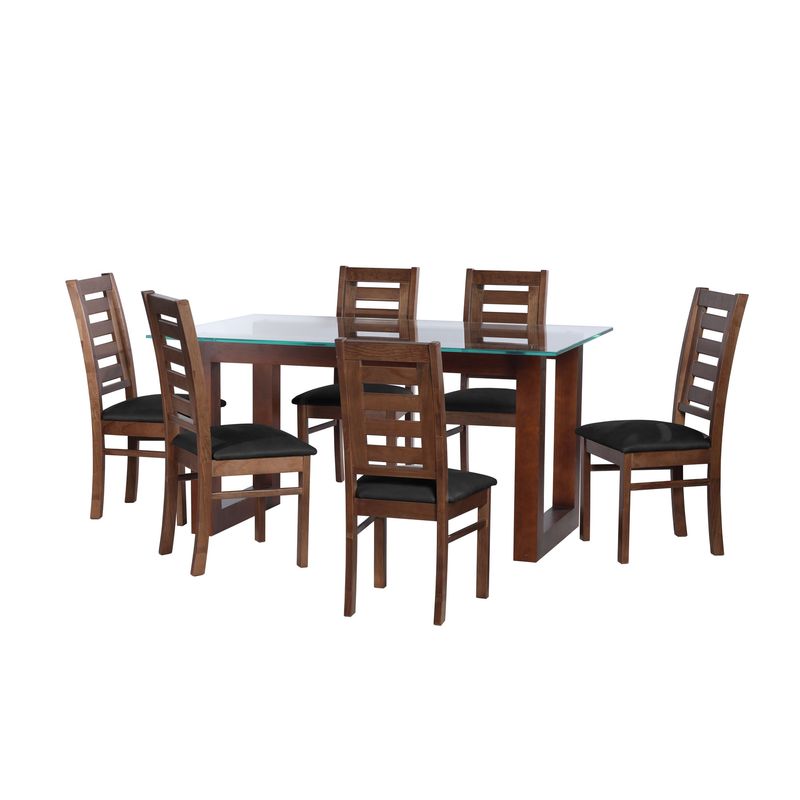 LATAM HOME - JUEGO DE COMEDOR PAMPLONA 6 SILLAS MURCIA CUERO KENTUCKY NEGRO