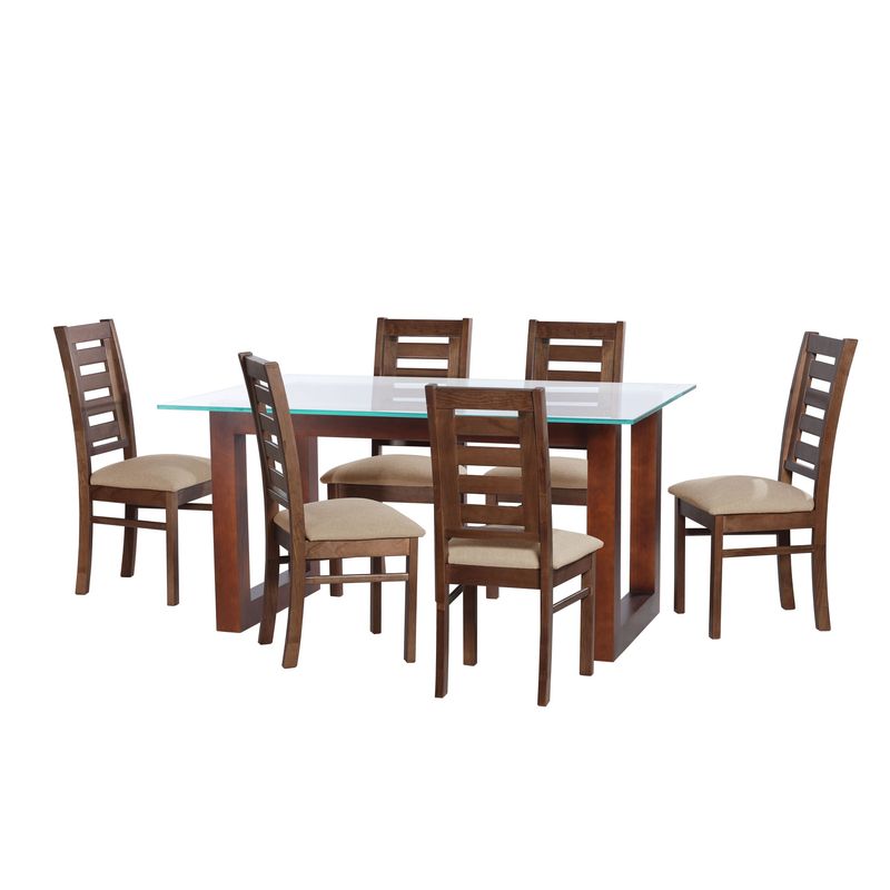 LATAM HOME - JUEGO DE COMEDOR PAMPLONA 6 SILLAS MURCIA LINO NATURAL