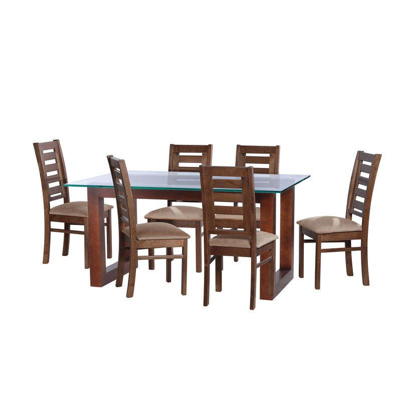 LATAM HOME - JUEGO DE COMEDOR PAMPLONA 6 SILLAS MURCIA TELA VELVET BEIGE