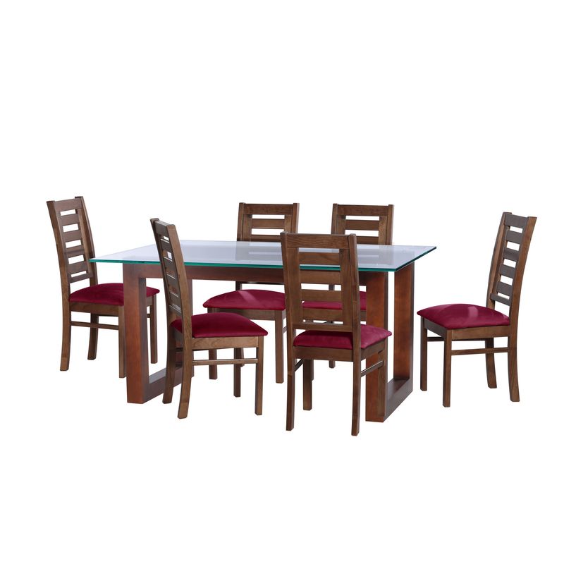 LATAM HOME - JUEGO DE COMEDOR PAMPLONA 6 SILLAS MURCIA TELA VELVET BURDEO