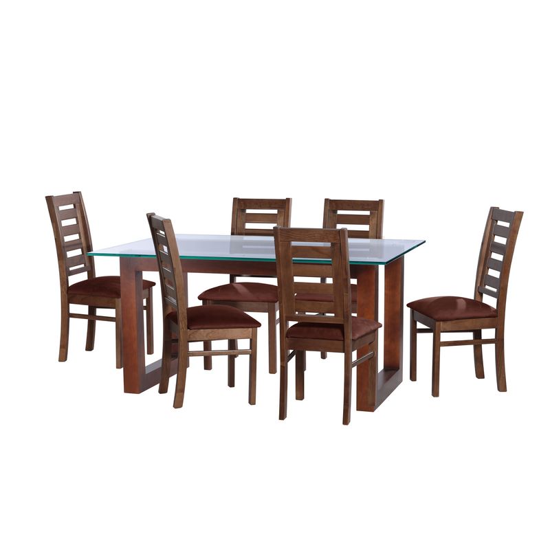 LATAM HOME - JUEGO DE COMEDOR PAMPLONA 6 SILLAS MURCIA TELA VELVET CHOCOLATE