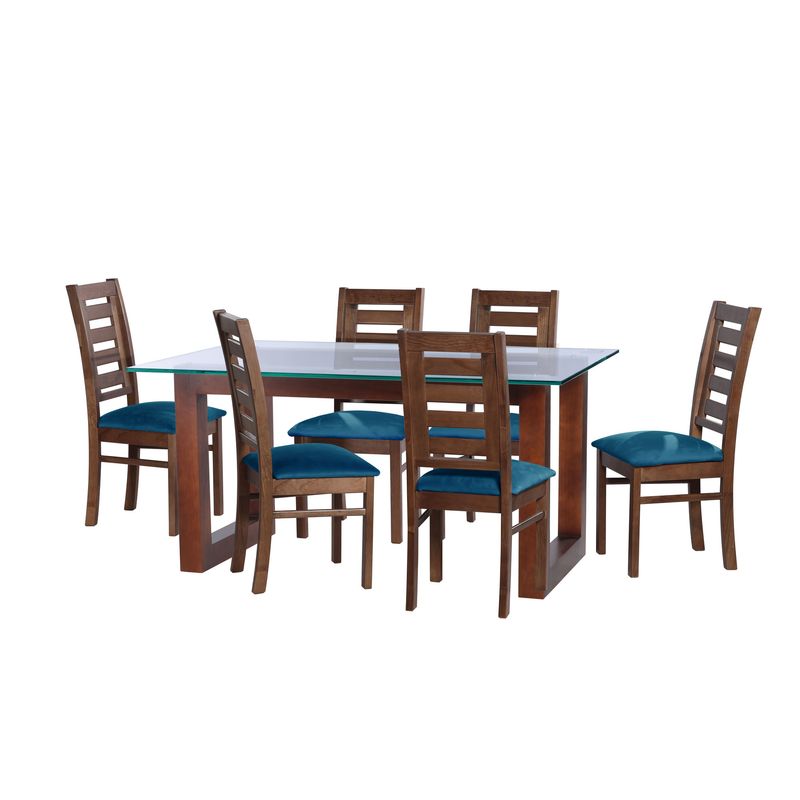 LATAM HOME - JUEGO DE COMEDOR PAMPLONA 6 SILLAS MURCIA TELA VELVET AZUL PETROLEO