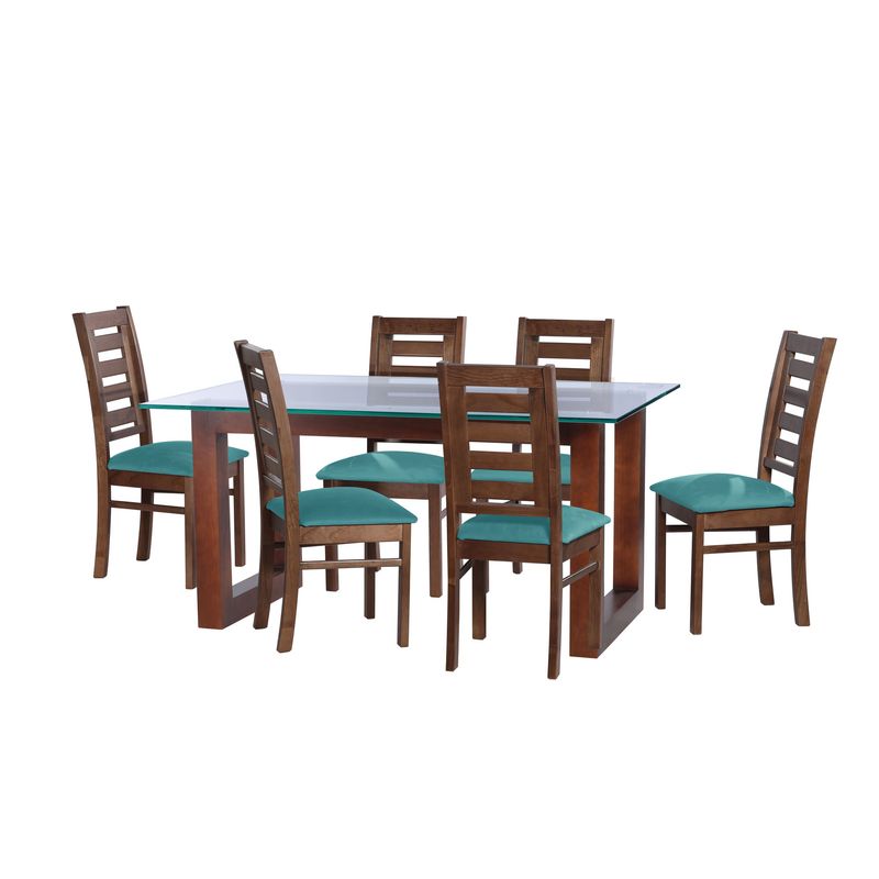 LATAM HOME - JUEGO DE COMEDOR PAMPLONA 6 SILLAS MURCIA TELA VELVET TURQUESA