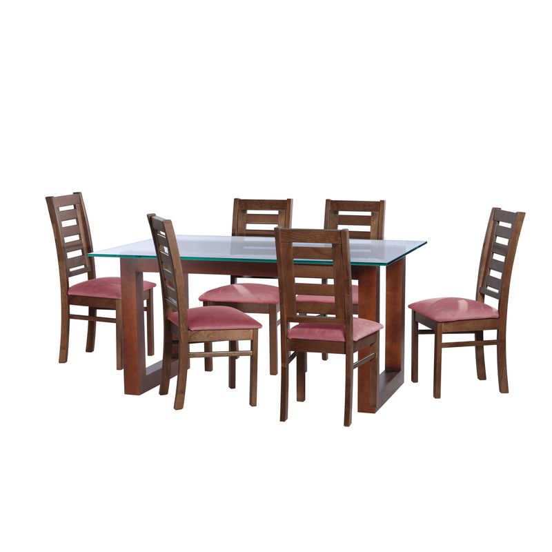 LATAM HOME - JUEGO DE COMEDOR PAMPLONA 6 SILLAS MURCIA TELA VELVET PALO ROSA