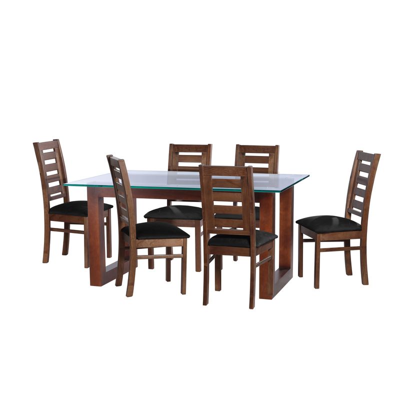 LATAM HOME - JUEGO DE COMEDOR PAMPLONA 6 SILLAS MURCIA TELA VELVET NEGRO