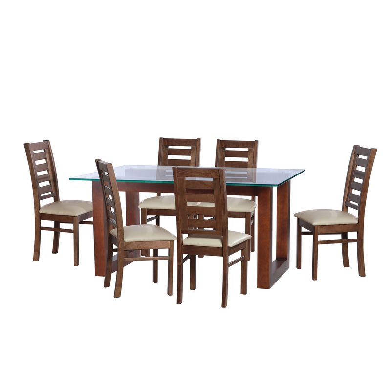 LATAM HOME - JUEGO DE COMEDOR PAMPLONA 6 SILLAS MURCIA PU BEIGE
