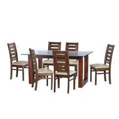LATAM HOME - JUEGO DE COMEDOR PAMPLONA 6 SILLAS MURCIA PU BEIGE
