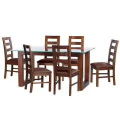 LATAM HOME - JUEGO DE COMEDOR PAMPLONA 6 SILLAS GRANADA CUERO KENTUCKY CAFE MORO