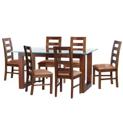 LATAM HOME - JUEGO DE COMEDOR PAMPLONA 6 SILLAS GRANADA CUERO KENTUCKY CAFE CLARO