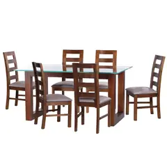 LATAM HOME - JUEGO DE COMEDOR PAMPLONA 6 SILLAS GRANADA CUERO KENTUCKY GRIS