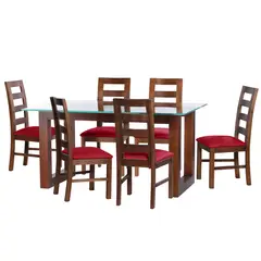 LATAM HOME - JUEGO DE COMEDOR PAMPLONA 6 SILLAS GRANADA CUERO KENTUCKY ROJO